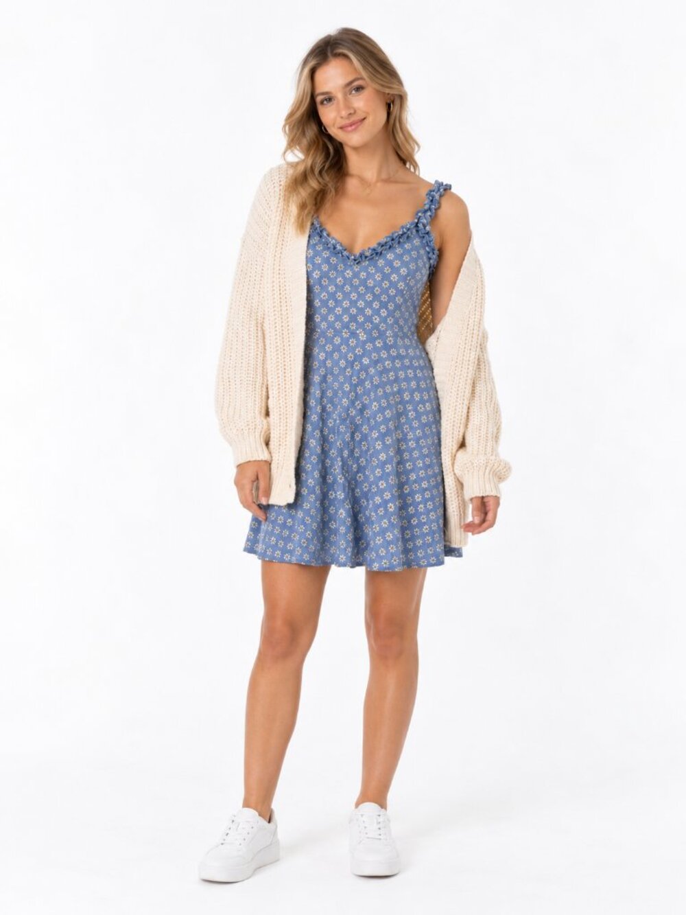 Altar'd State Blue Floral Eyelet Fit & Flare Dress Size Medium